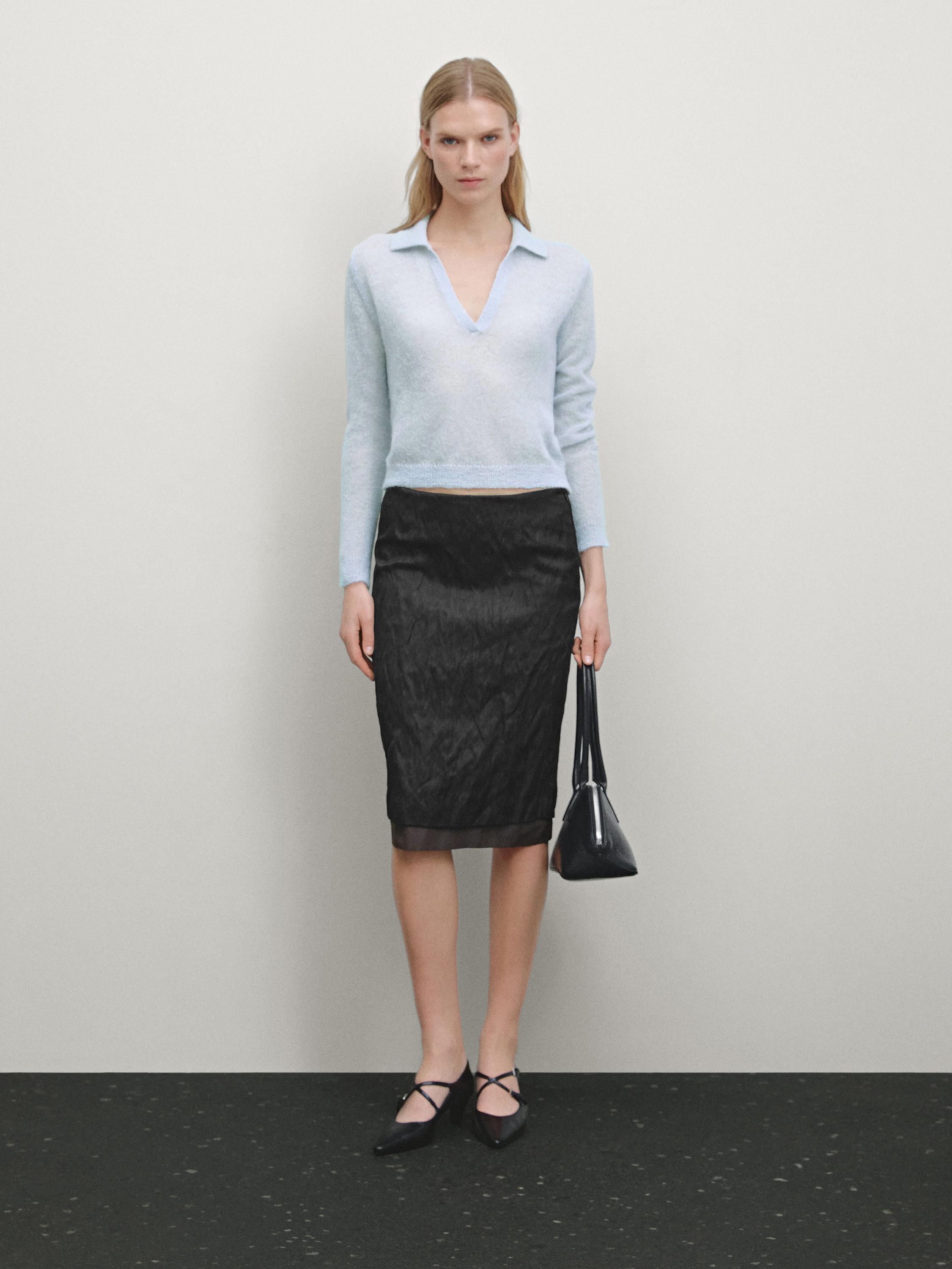 Textured double fabric skirt Massimo Dutti