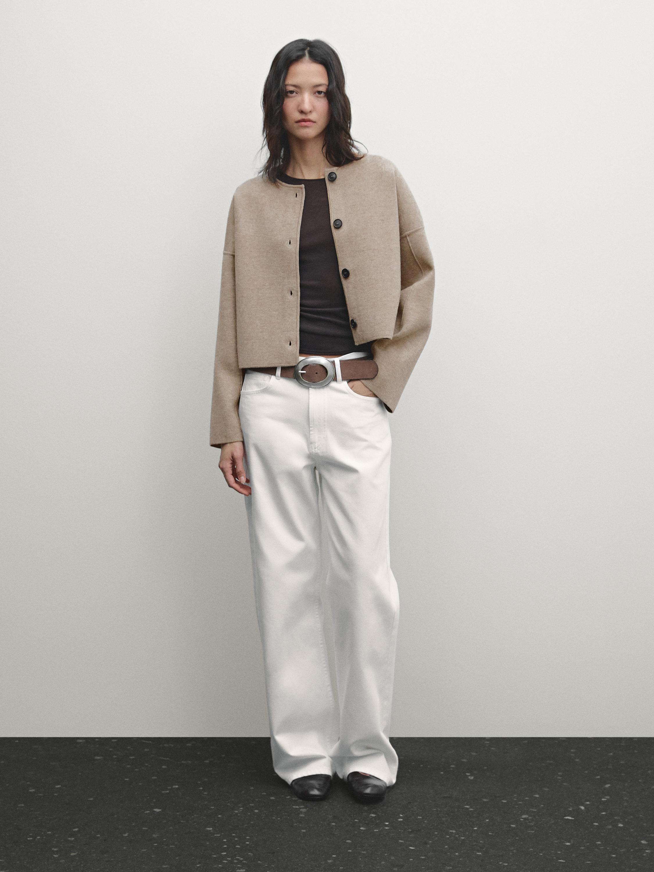 Cropped knit jacket with buttons Massimo Dutti