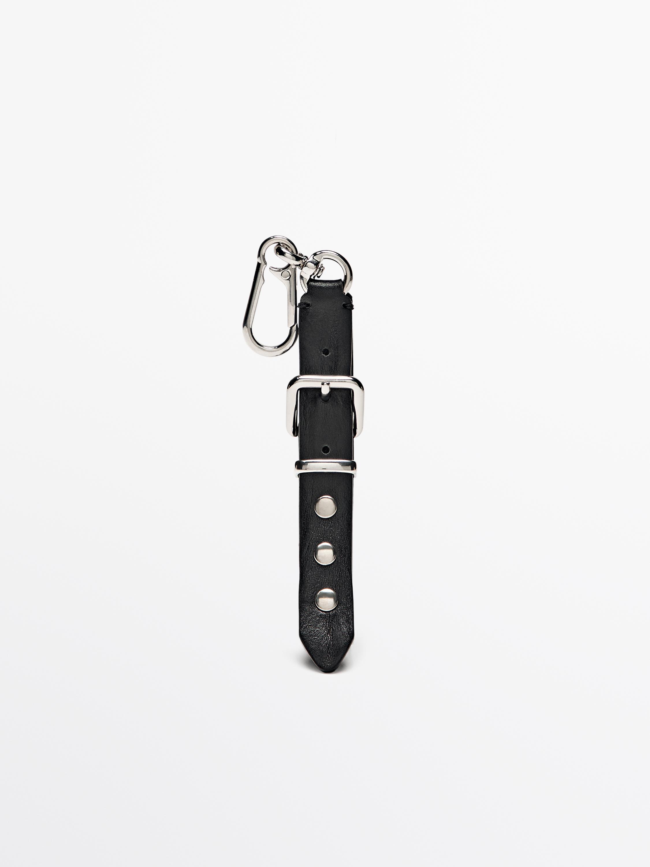 Nappa key ring with buckle and studs Massimo Dutti