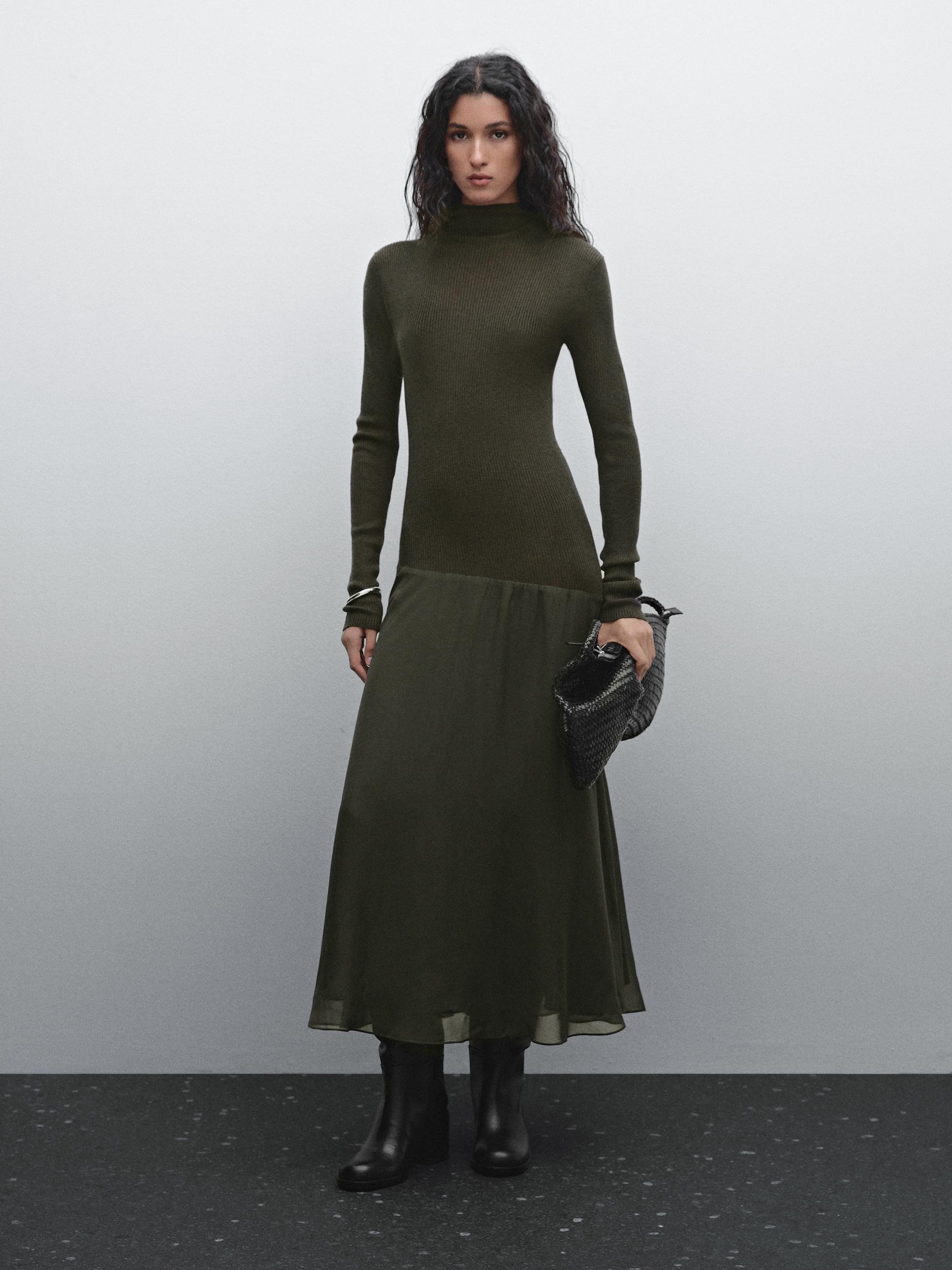 Contrast knit dress Massimo Dutti