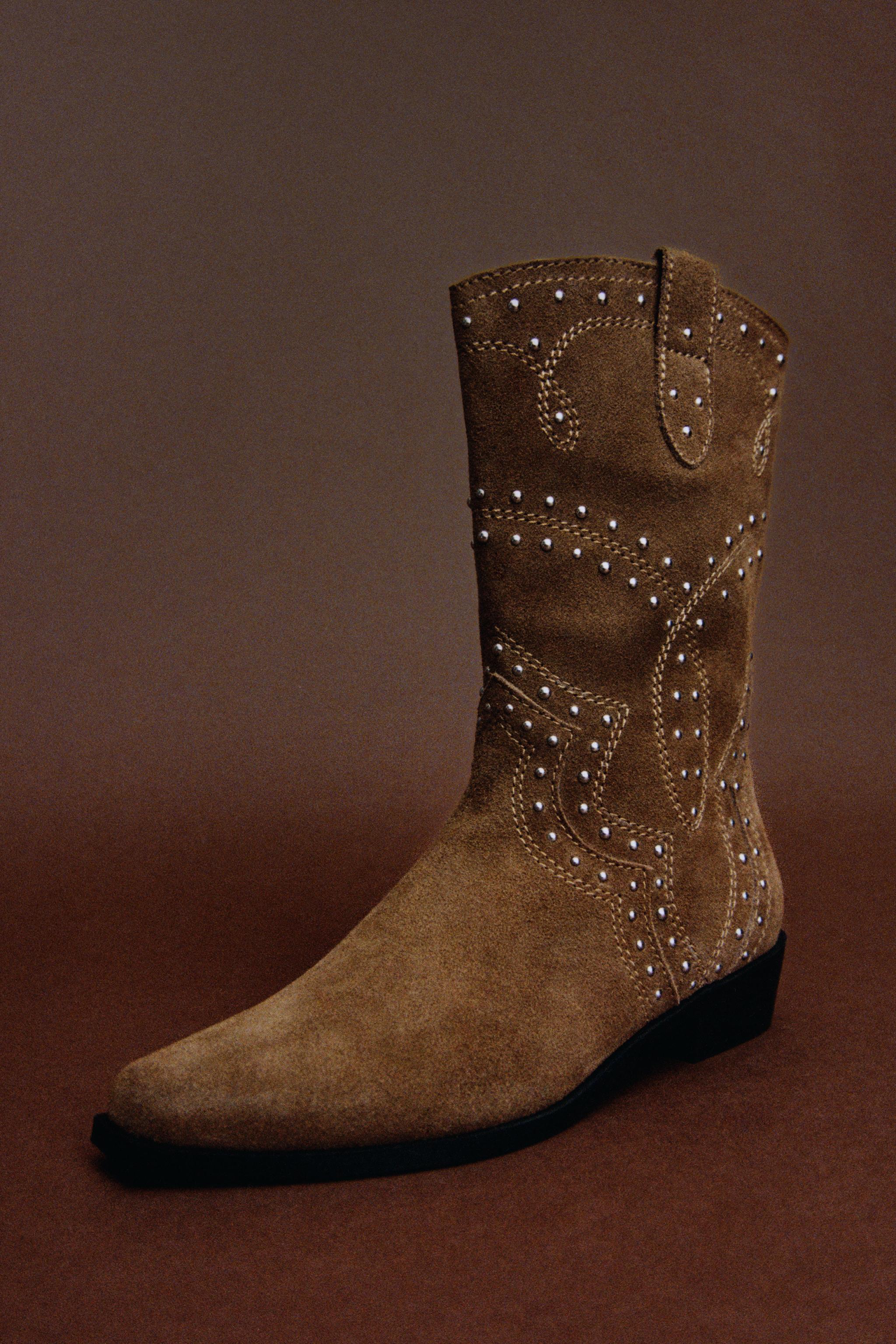 STUDDED SUEDE COWBOY BOOTS Zara