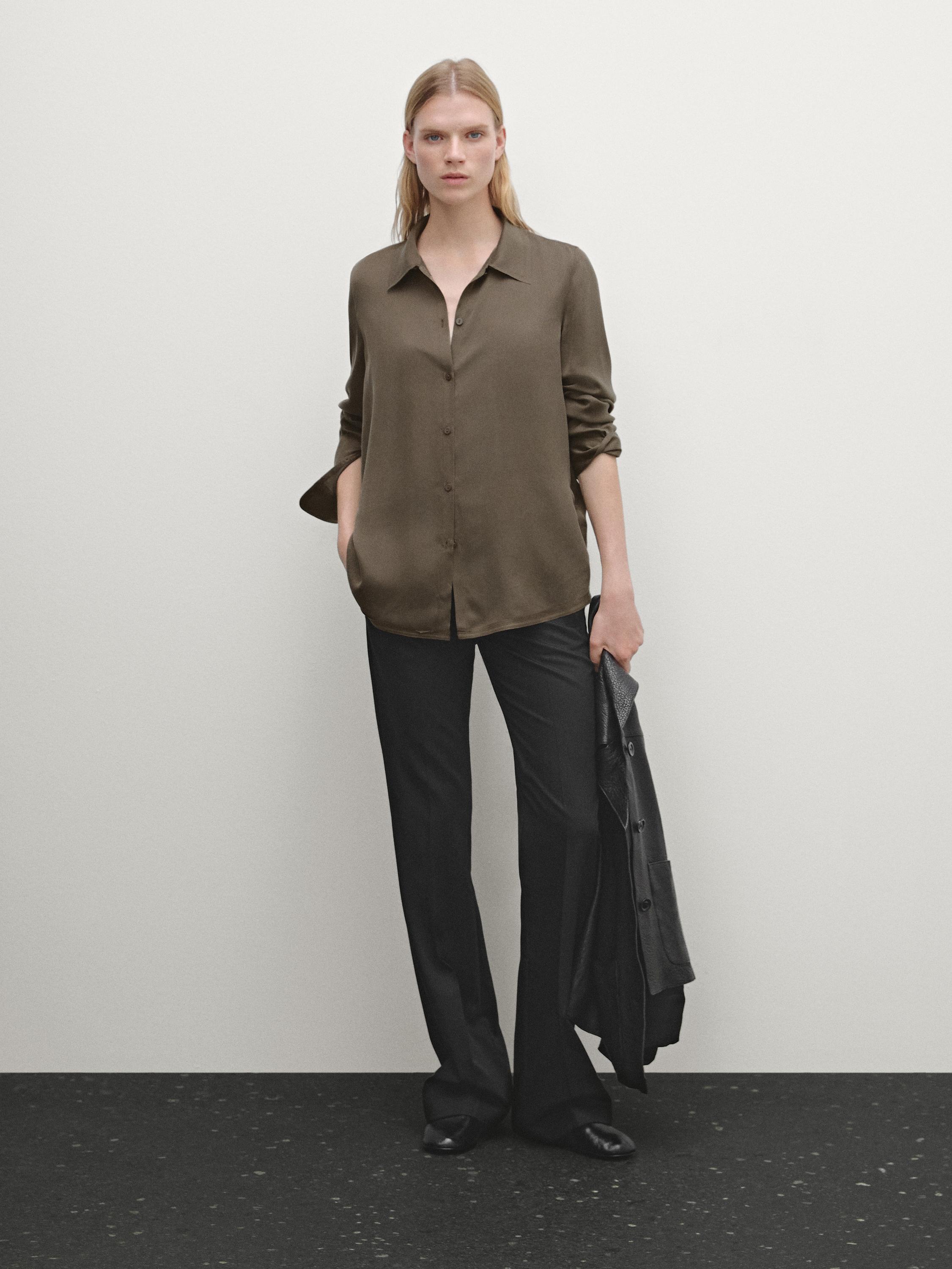 Satin mulberry silk blend shirt Massimo Dutti