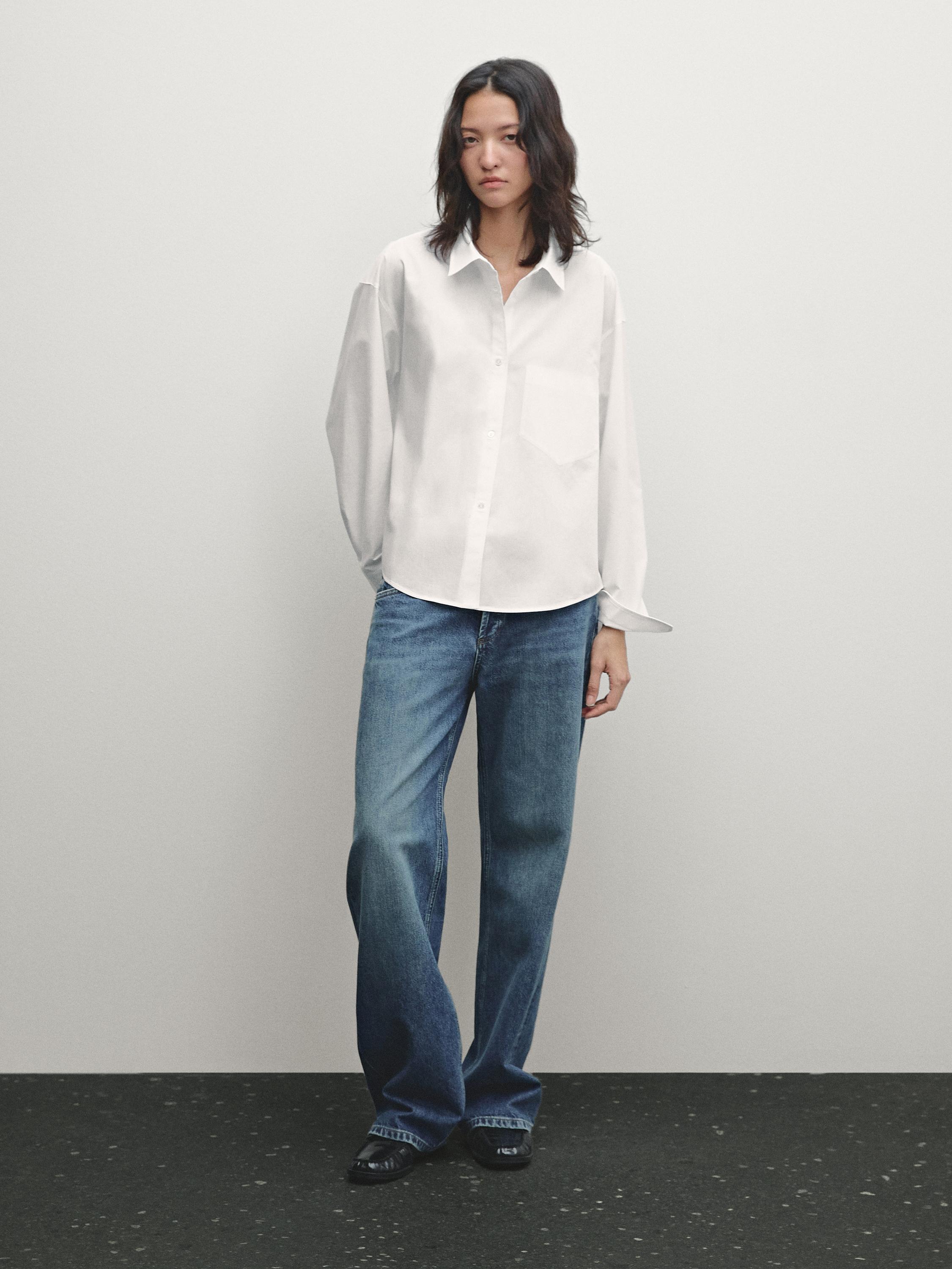 Poplin shirt with asymmetric hem Massimo Dutti