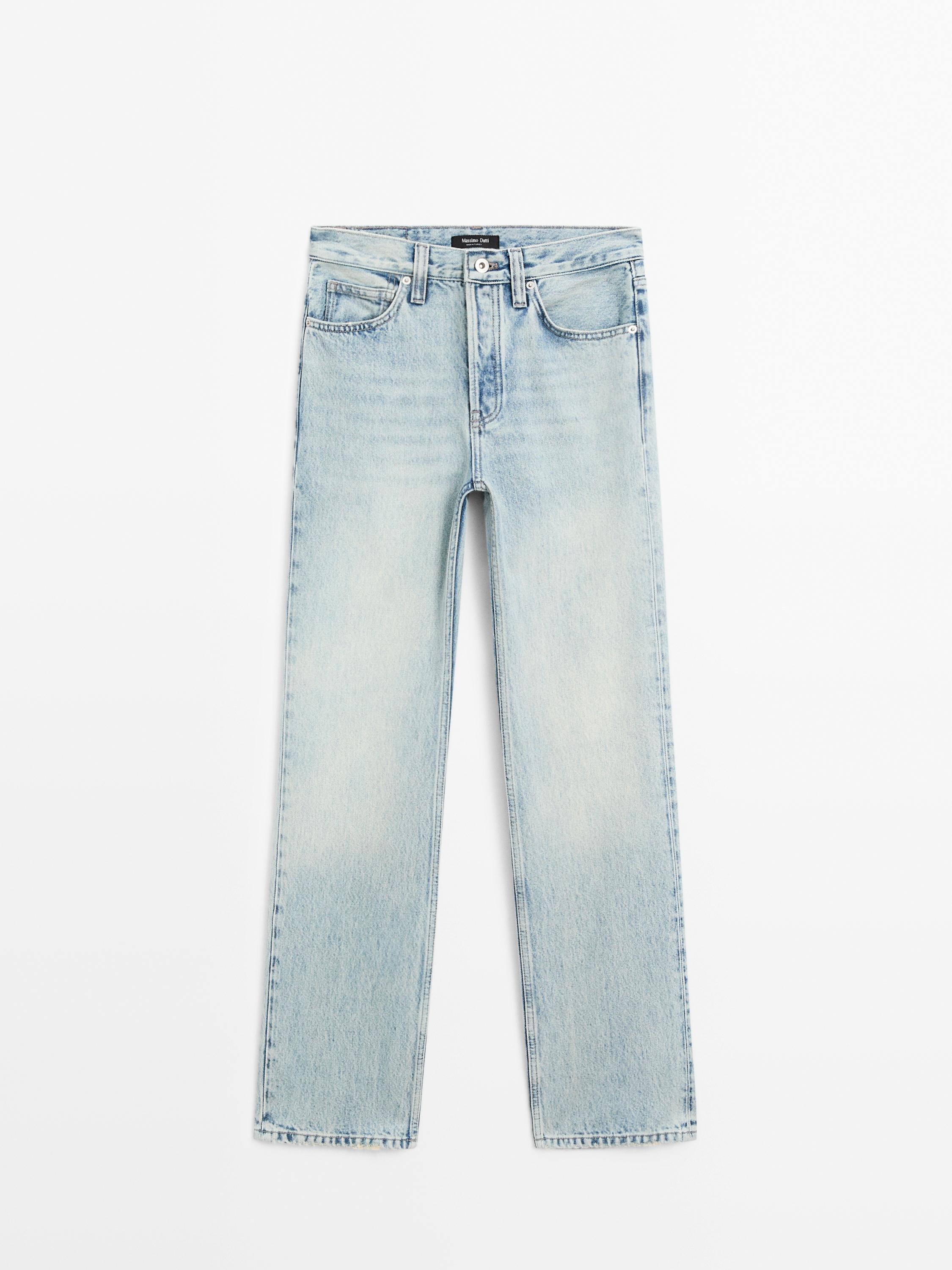 High-waist straight-leg cotton blend jeans Massimo Dutti