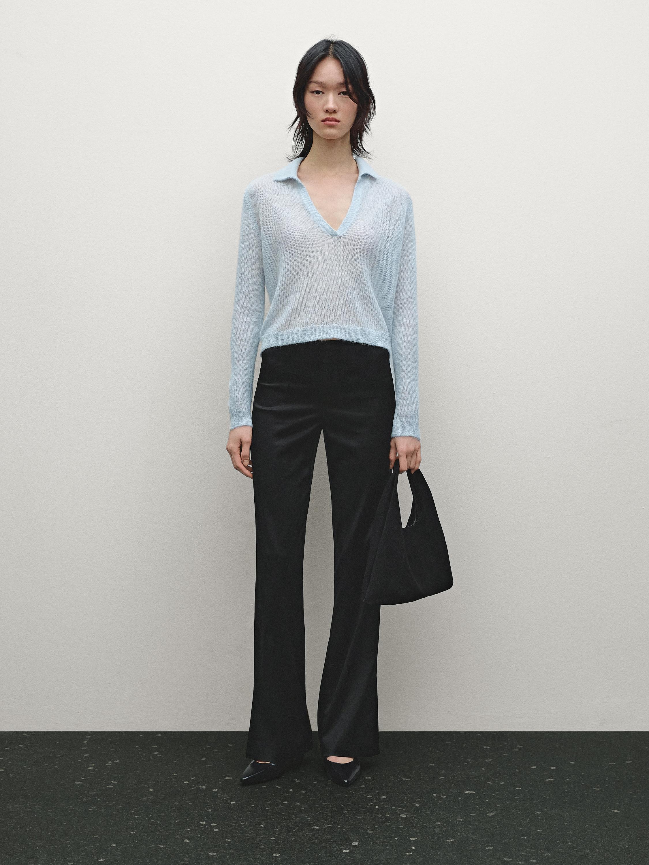 Satin flared trousers with vents Massimo Dutti