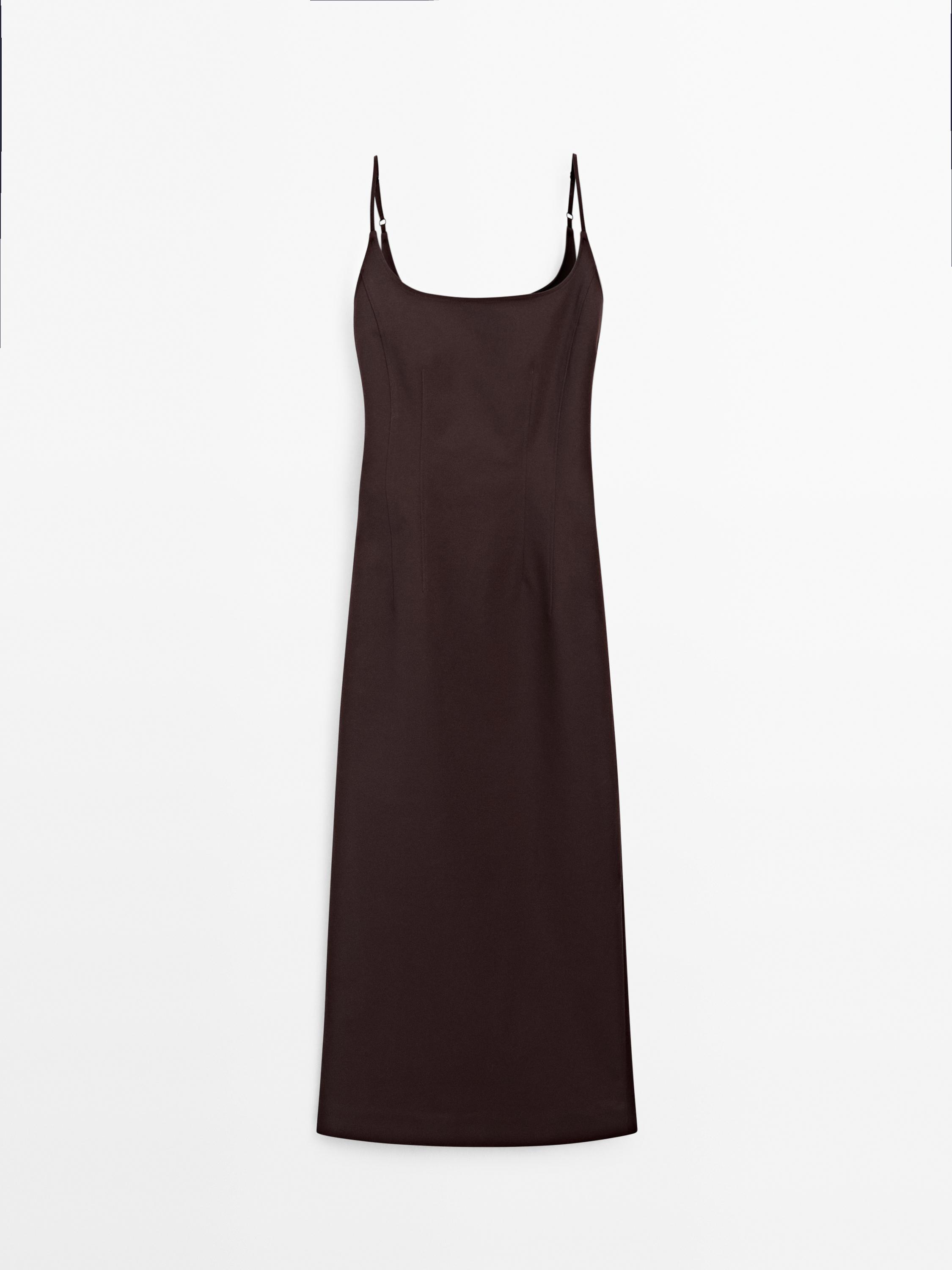 Cotton blend strappy midi dress Massimo Dutti