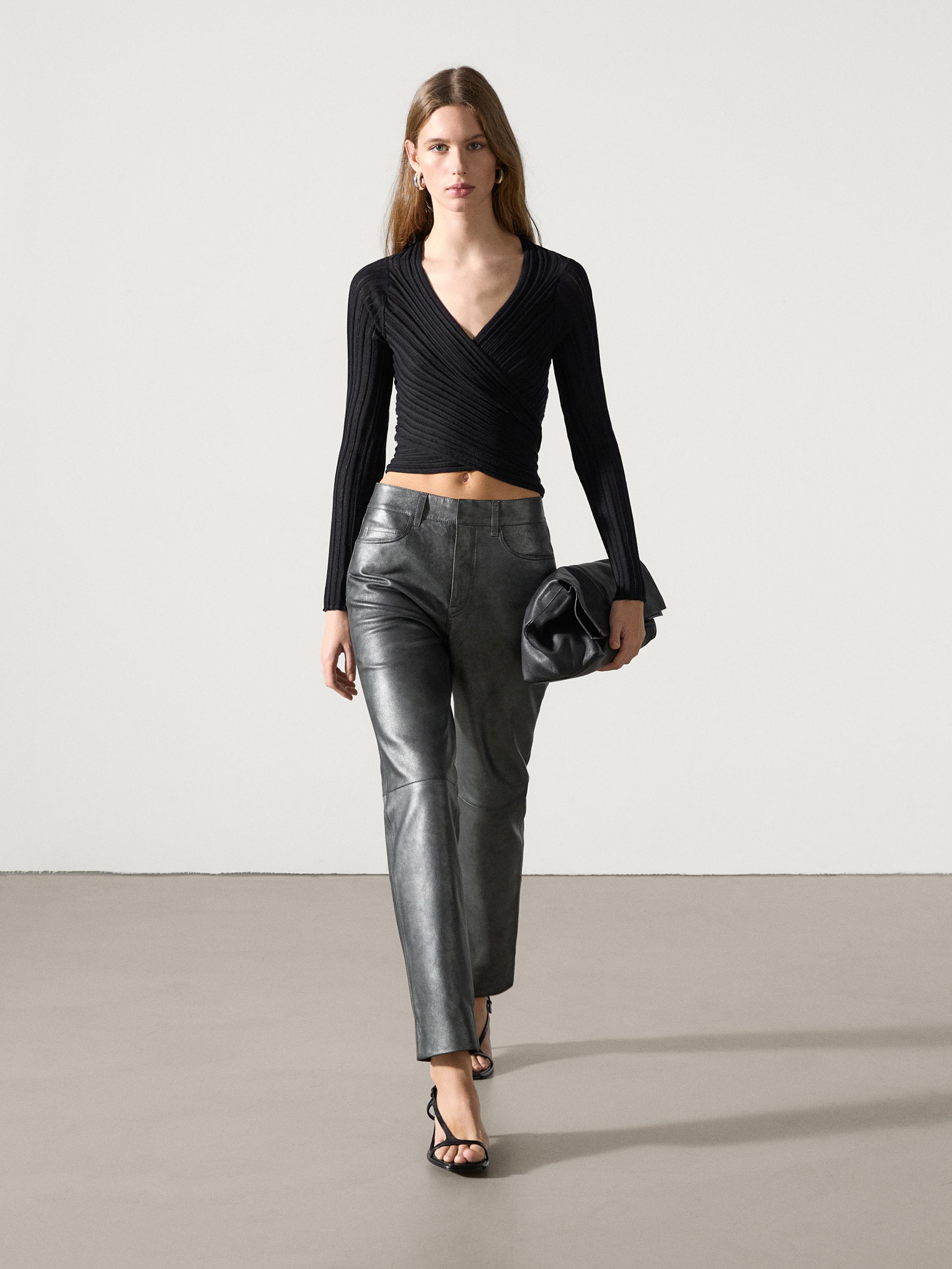 Textured top with a wrap neckline Massimo Dutti