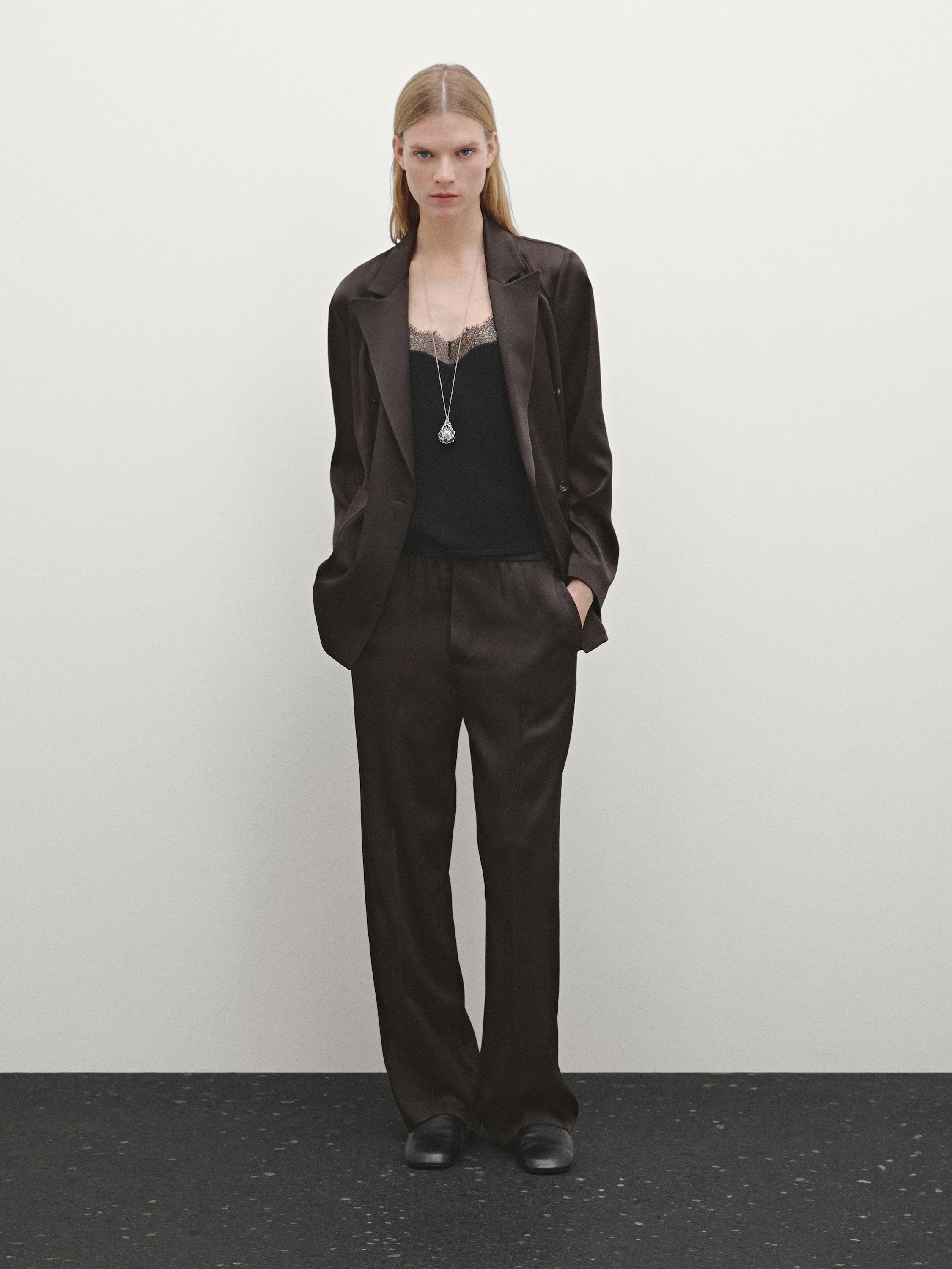 Wide-leg satin trousers Massimo Dutti