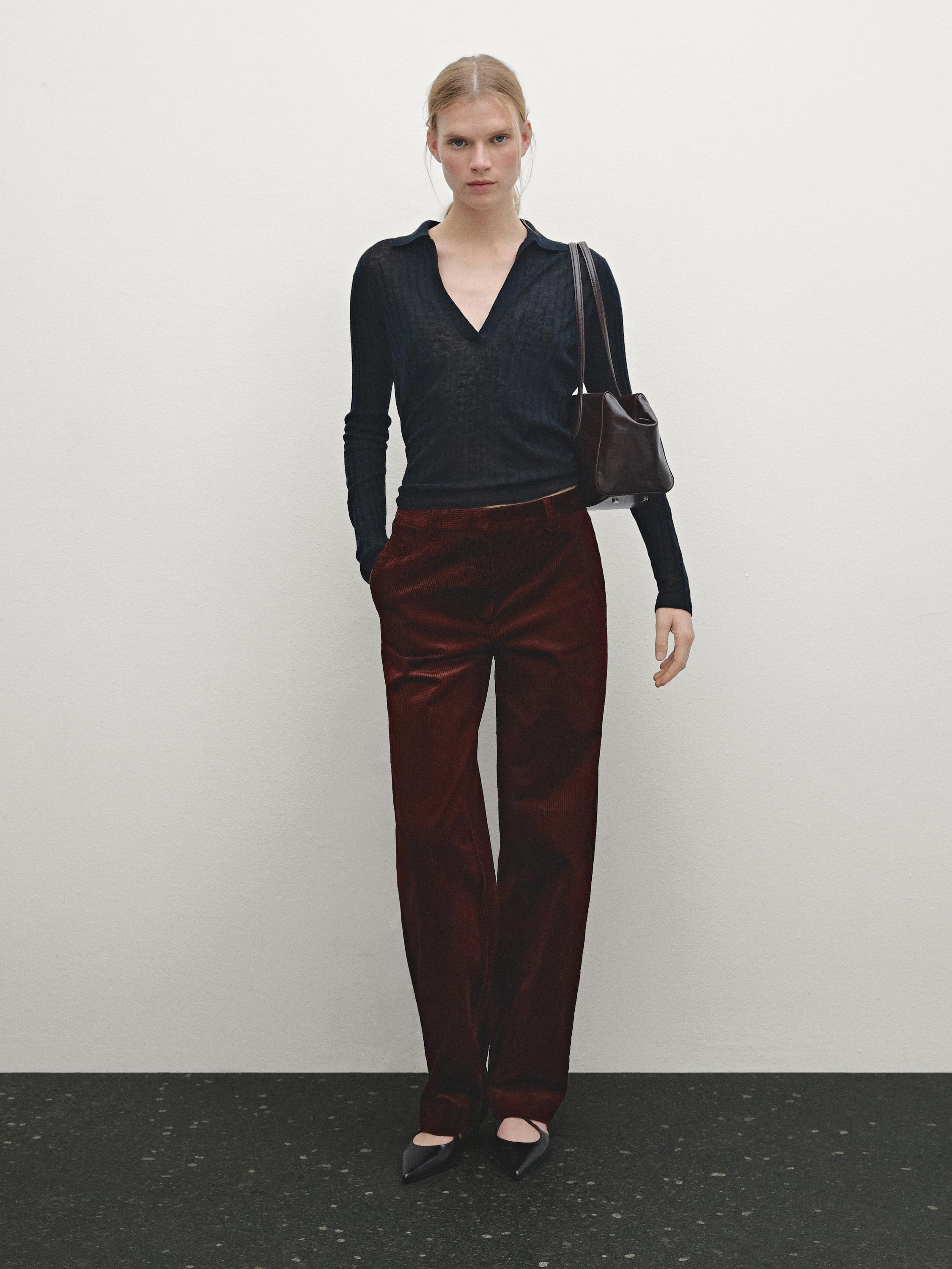 Relaxed fit high-waist corduroy trousers Massimo Dutti