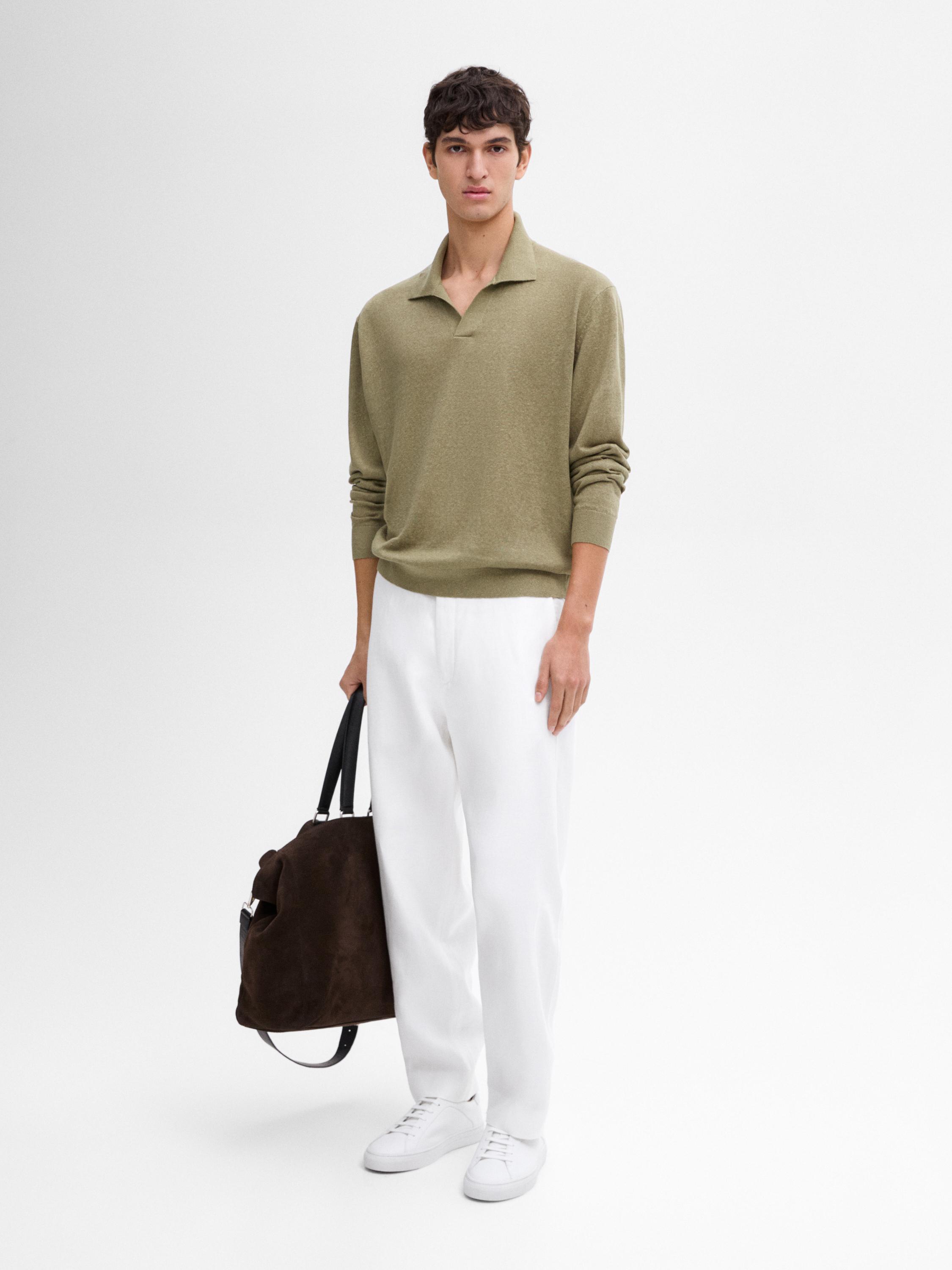 100% linen knit polo collar sweater Massimo Dutti