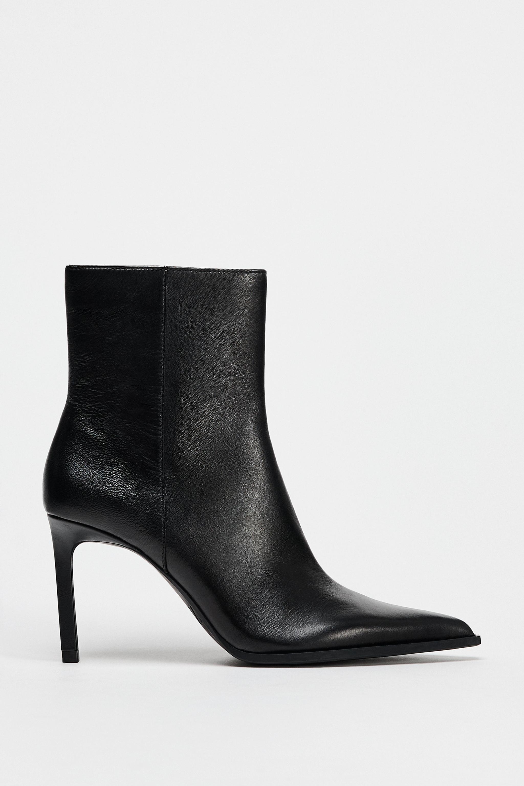 LEATHER STILETTO HEELED ANKLE BOOTS Zara