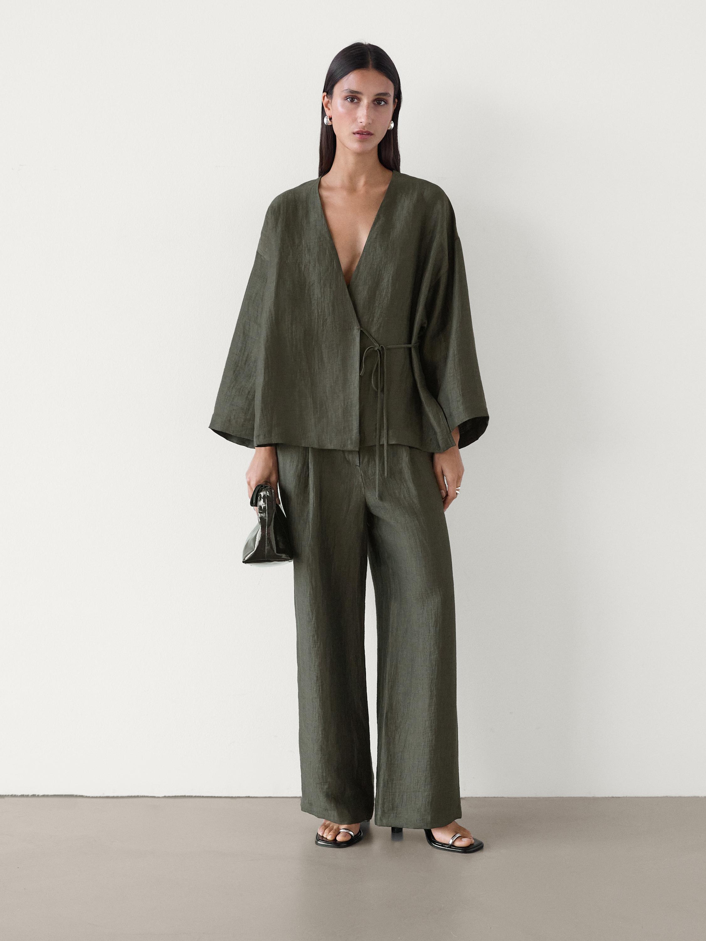 Flowing linen blend kimono Massimo Dutti