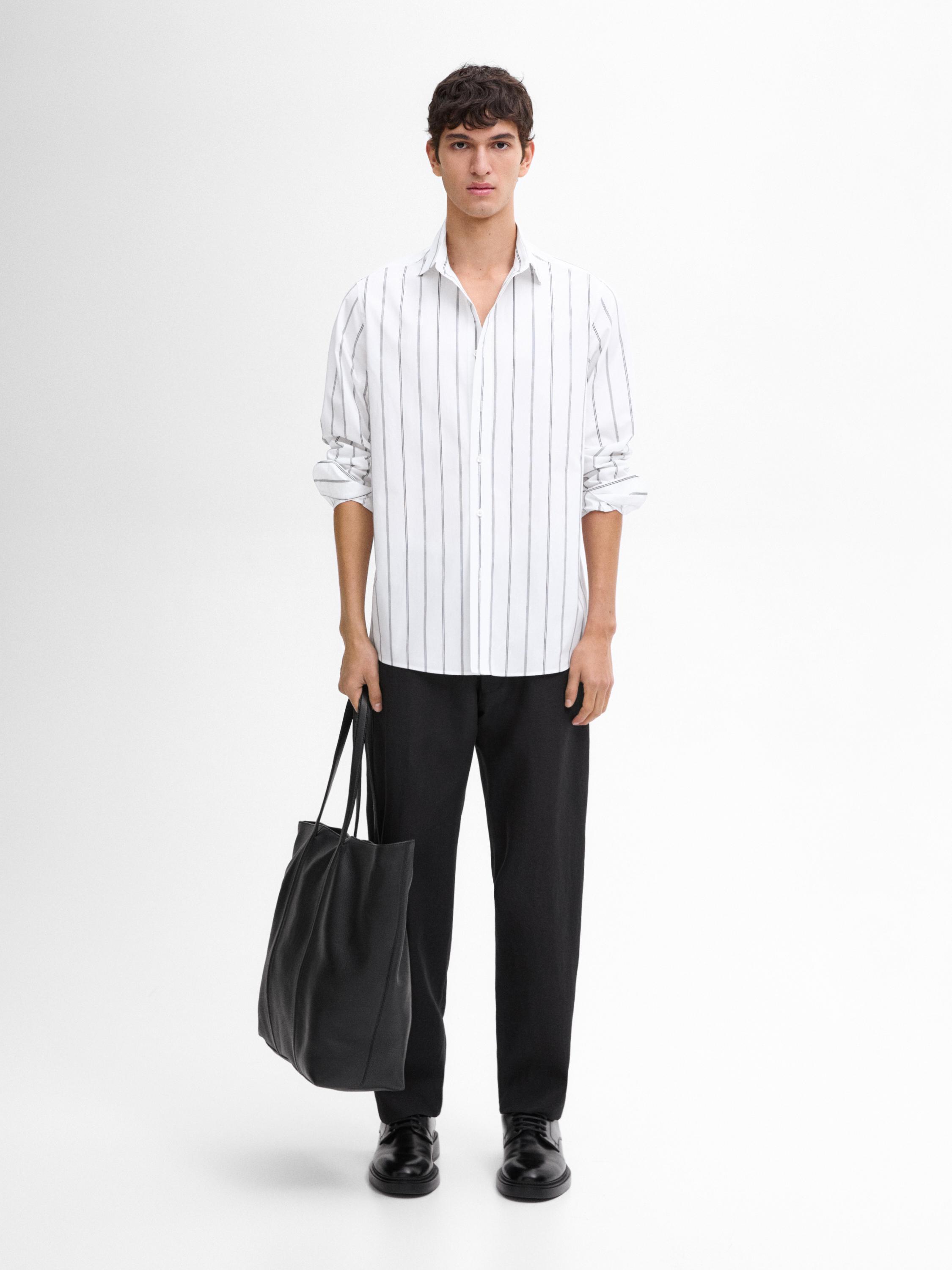 100% cotton poplin striped shirt Massimo Dutti