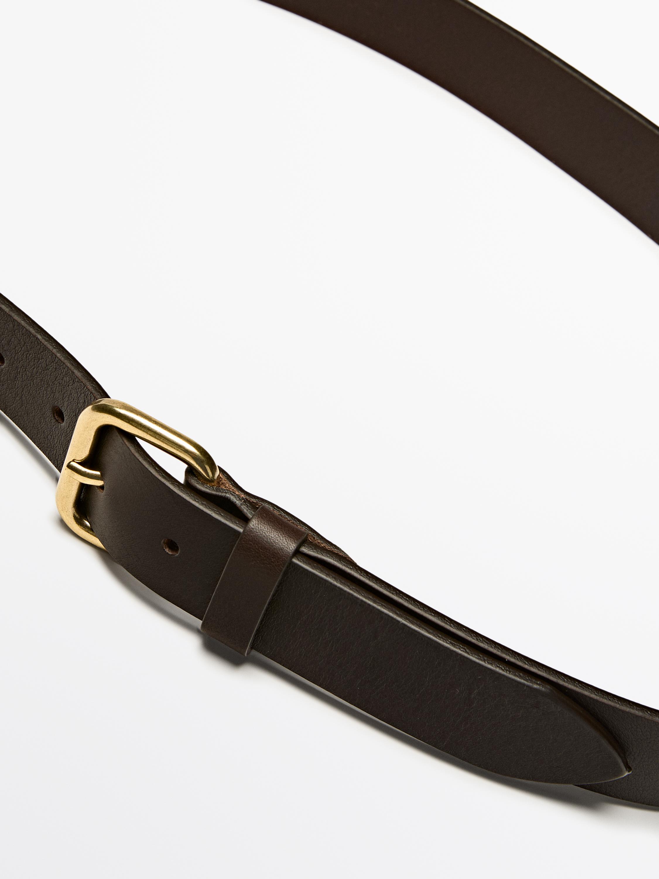 Nappa leather belt with golden buckle Massimo Dutti