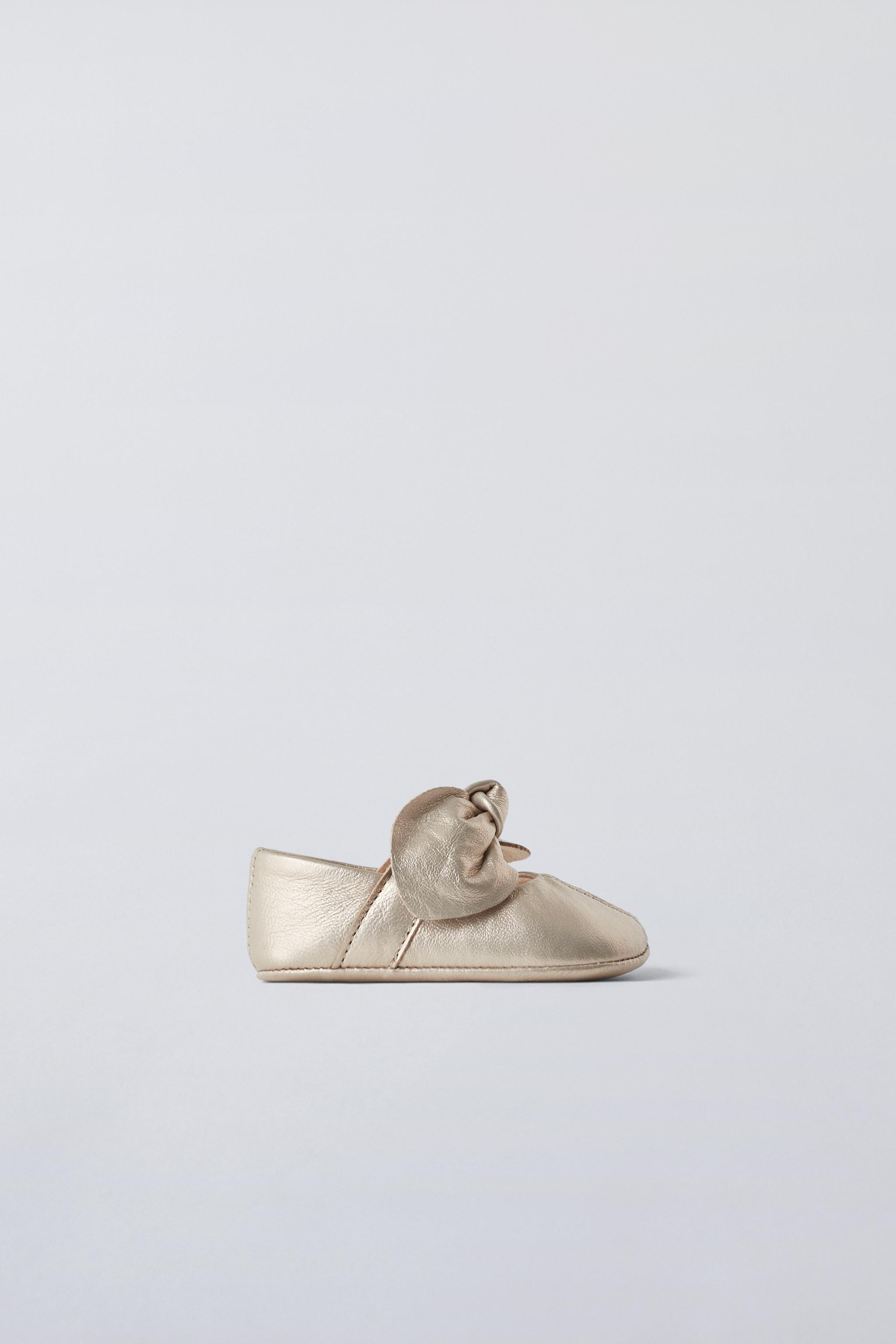 BOW TRIM LEATHER BALLET FLATS Zara