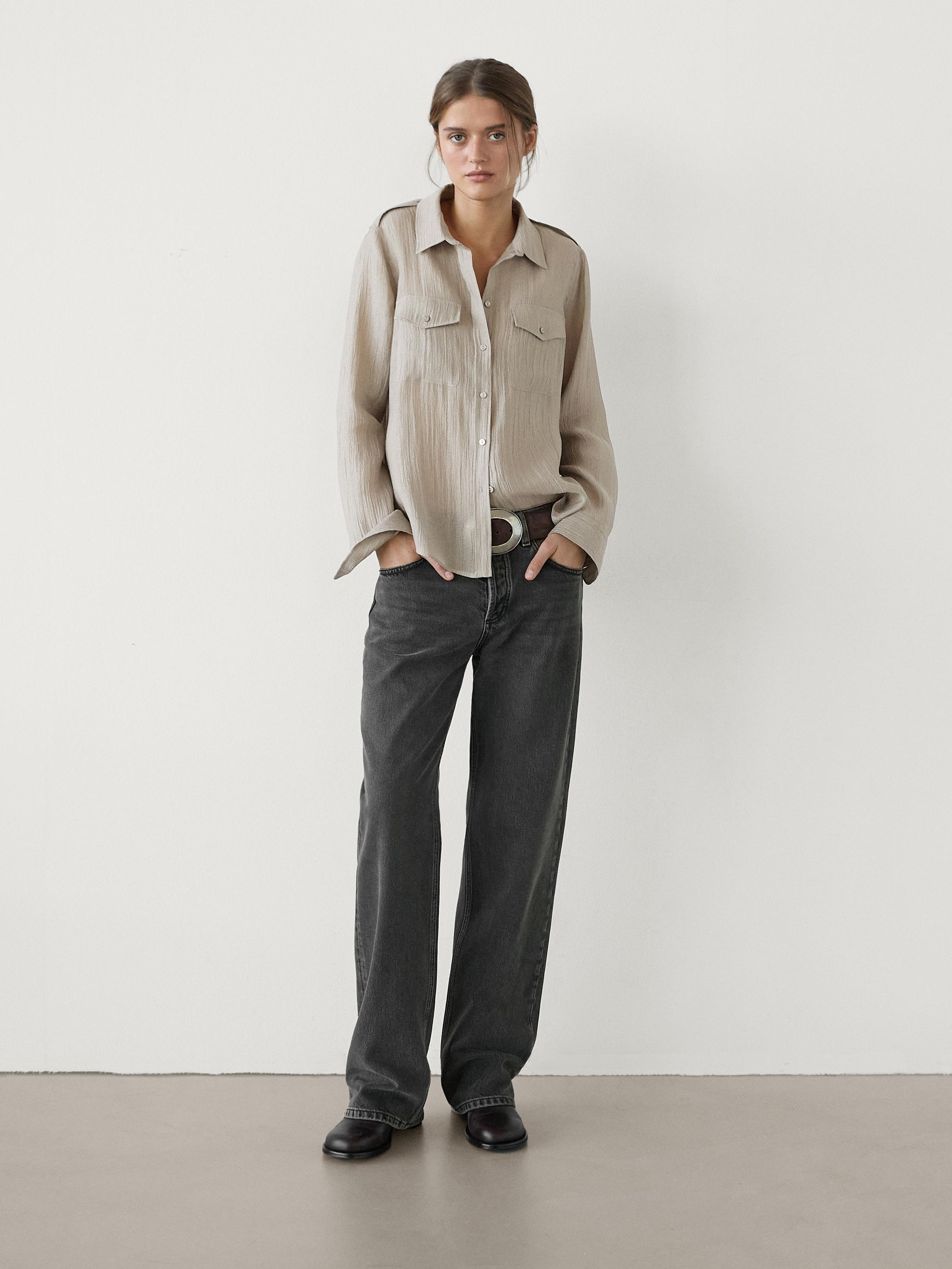 Flowing semi-sheer shirt with pockets Massimo Dutti