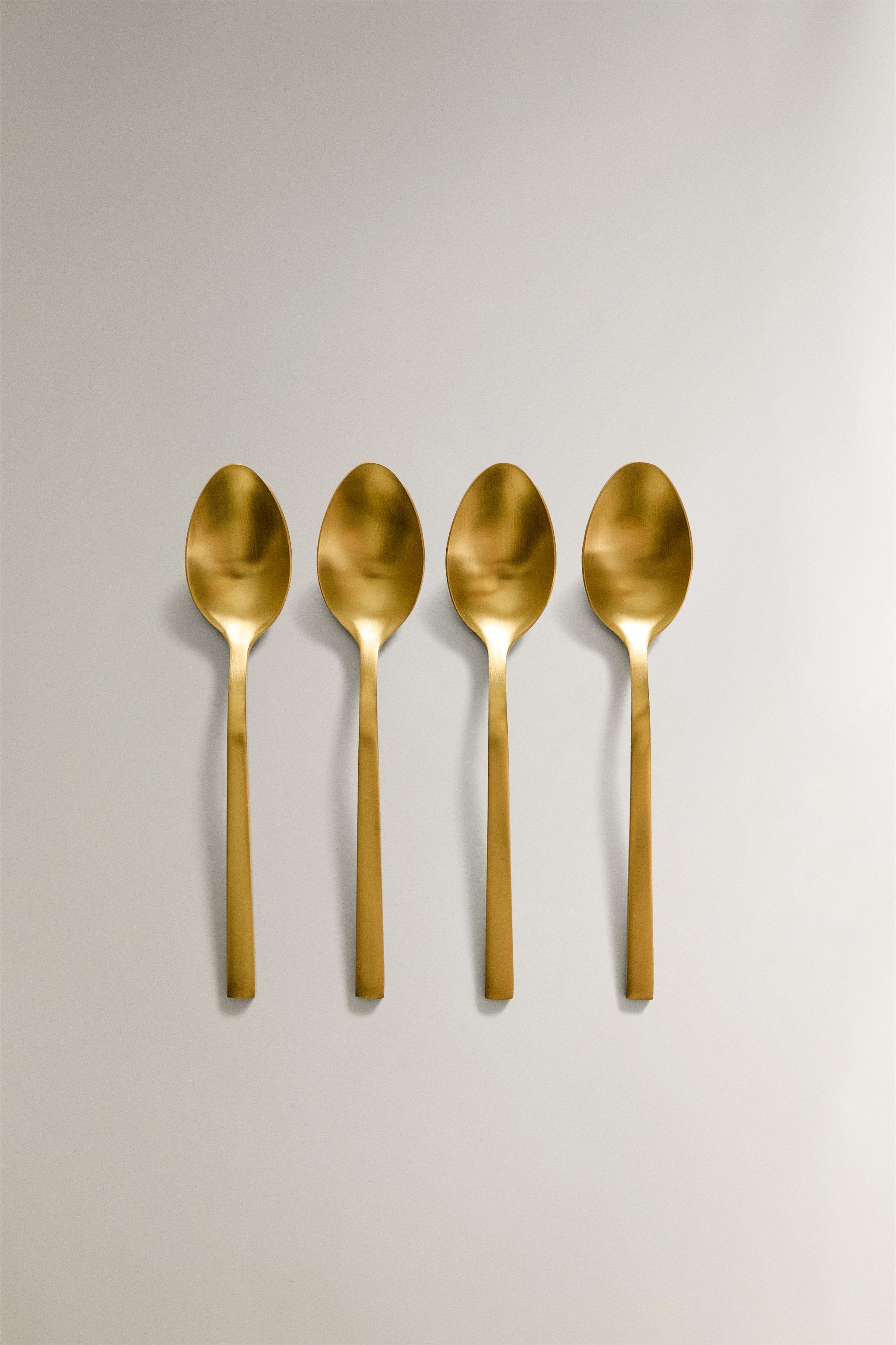 SET OF GOLD STEEL DESSERT SPOONS (SET OF 4) Zara Home