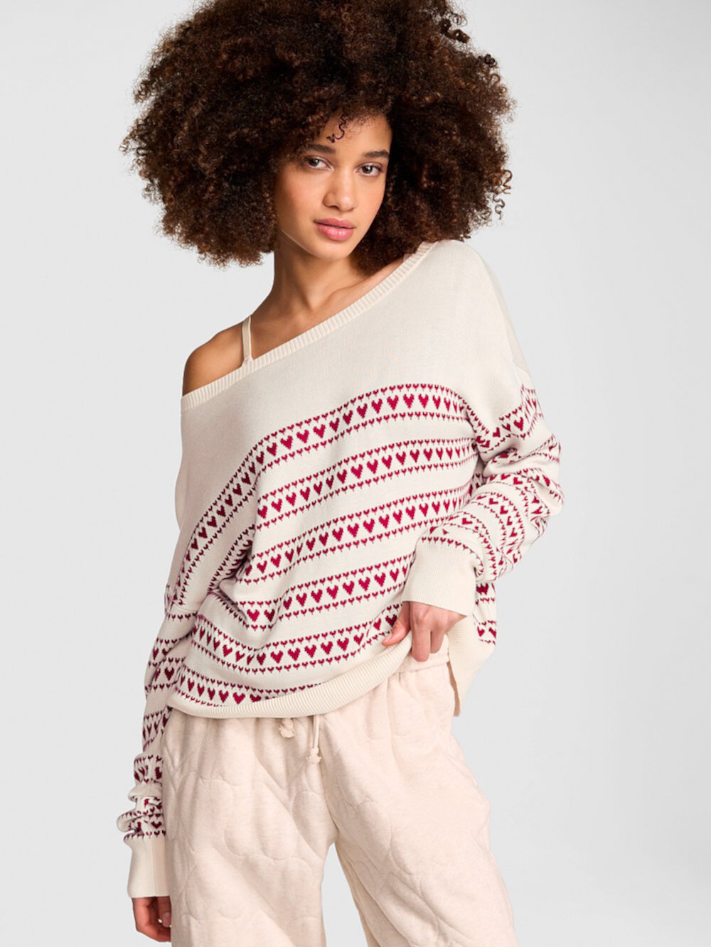 Cambridge Knit Off-the-Shoulder Sweater Pink