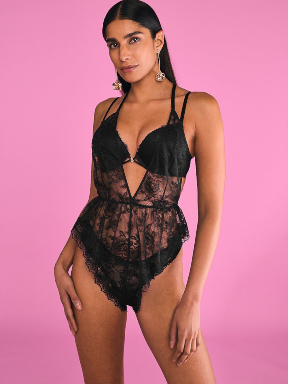 Rose Lace Plunge Flutter Romper Victoria's Secret