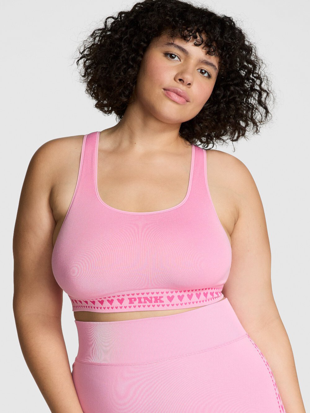 Seamless Hearts Square-Neck Longline Sports Bra Pink