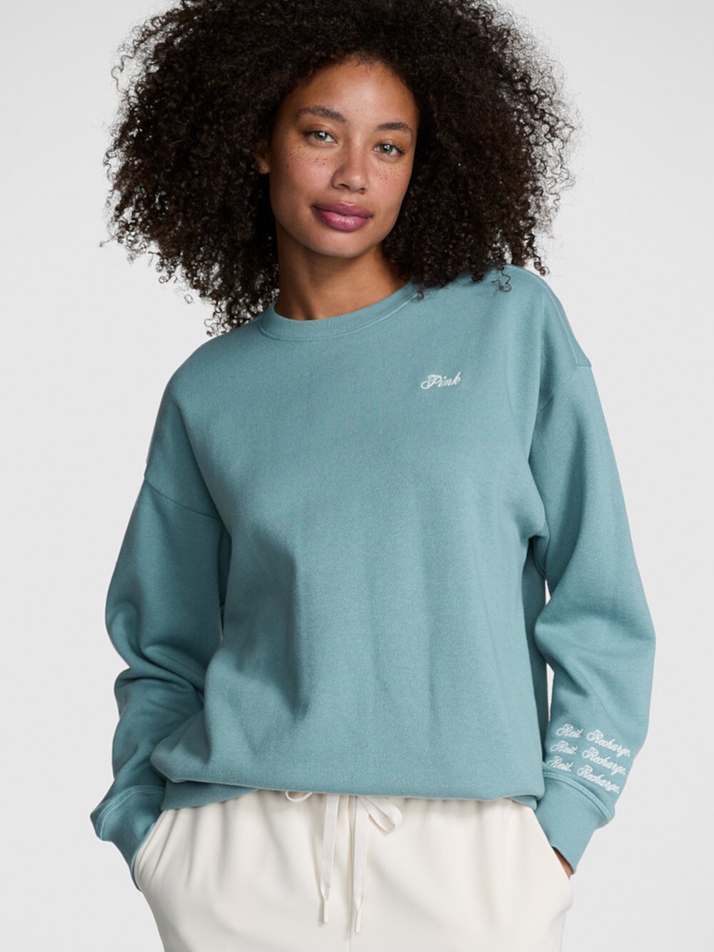 Ivy Fleece Oversized Crew Sweatshirt Pink