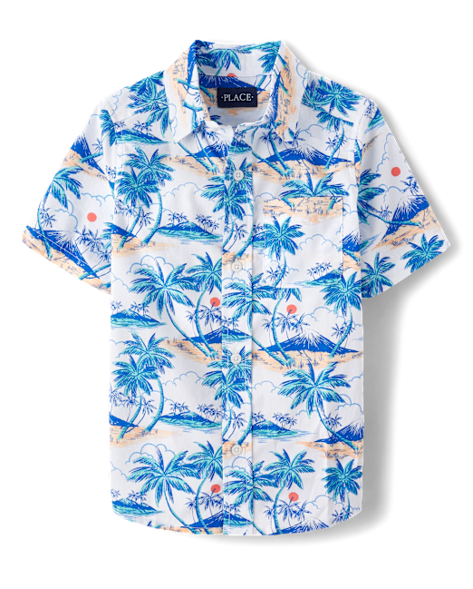 Boys Tropical Poplin Button Up Shirt The Children`s Place