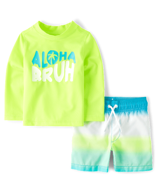 Baby And Toddler Boys Aloha Bruh Rashguard Swimsuit The Children`s Place