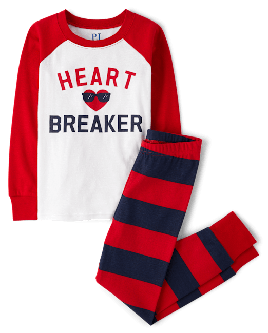 Хлопковые пижамы для мальчиков 'Heartbreaker' с длинными рукавами и полосатыми штанами The Children`s Place