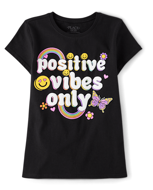 Футболка для девочек с графикой 'Positive Vibes Only' из 100% хлопка The Children`s Place