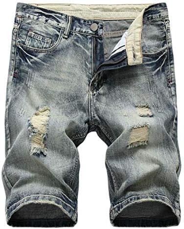 Enrica Men's Ripped Distressed Slim Fit Holes Denim Shorts Enrica