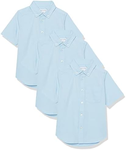 Amazon Essentials Boys' Uniform Short-Sleeve Woven Stretch Poplin Button-Down Shirts, Pack of 3 Amazon Essentials