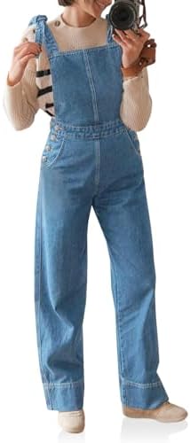 PLNOTME Womens Denim Overall Jumpsuits Casual Fashion Adjustable Straps Straight Wide Leg Jeans Overalls with Pockets Plnotme