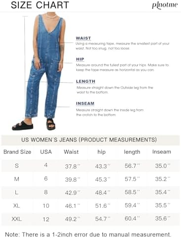 PLNOTME Women's Denim Overall Jumpsuits Sleeveless V Neck Adjustable Straps Jeans Long Pants Rompers Plnotme