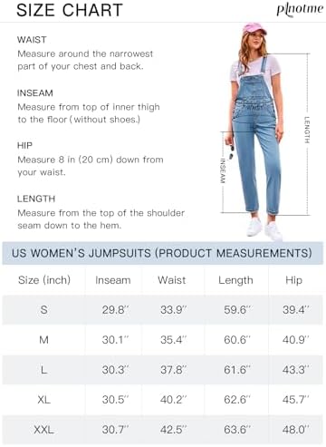 PLNOTME Women's Casual Denim Overalls Adjustable Straps Jeans Pants Jumpsuits with Pockets Plnotme