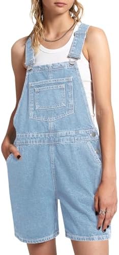 PLNOTME Womens Casual Denim Overalls Summer Adjustable Strap Vintage Bib Shortalls Short Romper with Pockets Plnotme