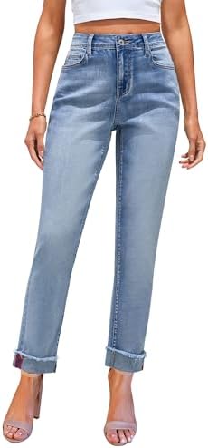 GRAPENT Jeans for Women Trendy High Waisted Slim Straight Leg Mom Jeans Stretchy Denim Pants Trouser Jeans with Pockets Grapent