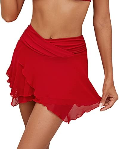 GRAPENT Swim Skirt Bottoms for Women Criss Cross High Waisted Bikini Bottom Layered Mesh Flowy Shorts Bathing Suit Skort Grapent