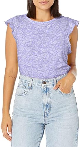 Lee Women's Ruffle Sleeve Crewneck Tank Top, Violet Paisley, 1X Lee