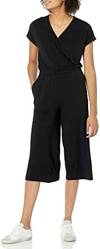 Amazon Essentials Women's Short-Sleeve Surplice Cropped Wide-Leg Jumpsuit Amazon Essentials