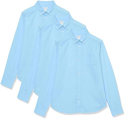 Amazon Essentials Boys' Uniform Long-Sleeve Woven Stretch Poplin Button-Down Shirts, Pack of 3 Amazon Essentials