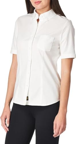 Lee womens Short Sleeve Stretch Oxford Blouse button down shirts, White, Medium US Lee