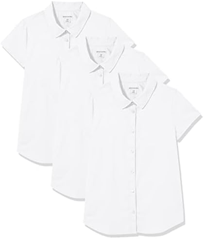 Amazon Essentials Girls' Uniform Short Sleeve Stretch Poplin Button-Down Shirts, Pack of 3 Amazon Essentials