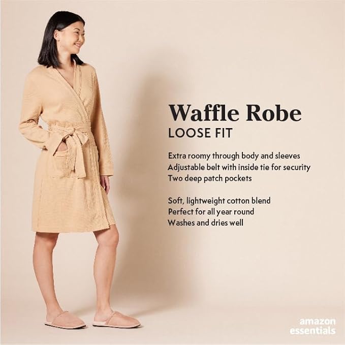 Amazon Essentials Women's Lightweight Waffle Mid-Length Robe (Available in Plus Size) Amazon Essentials