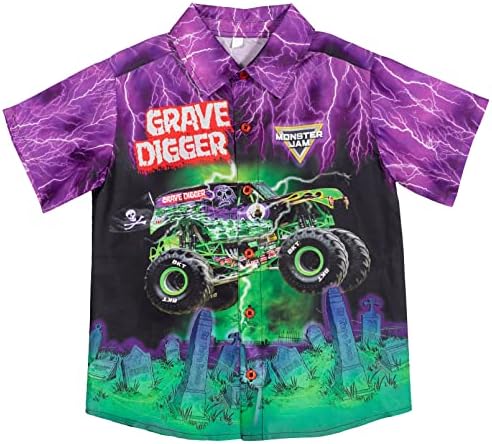 Monster Jam Matching Family Hawaiian Button Down Shirt Toddler to Adult Grave Digger Monster Jam