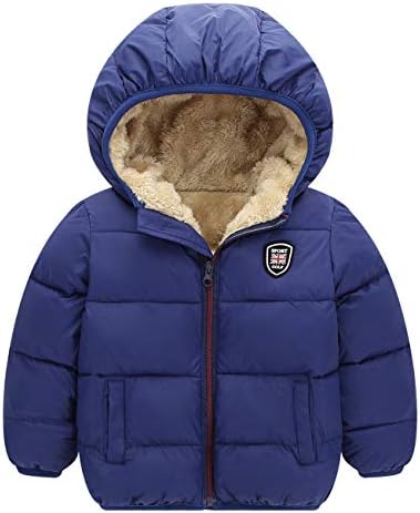 Happy Cherry Boys Girls Winter Thick Jacket Warm Fleece Fur Lining Zipper Hooded Windproof Coat Outwear for 1-7 Years Happy Cherry