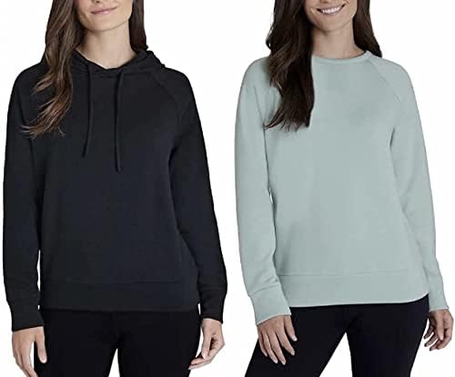 Eddie Bauer Women's Ultra Soft 2-Pack Comfort Combo, 1 Hoodie, 1 Crewneck Pullover (Medium, Ocean/Black) Eddie Bauer