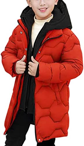 Happy Cherry Boy's Mid Long Winter Coat Quilted Down Puffer Parka Jacket Hooded Heavyweight Thicken Coats Outwear for Kids Happy Cherry