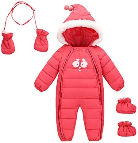 Happy Cherry Baby Winter Clothes Infant Snowsuit Newborn Down Bunting Zipper One Piece Hooded Coat with Shoes and Gloves Happy Cherry