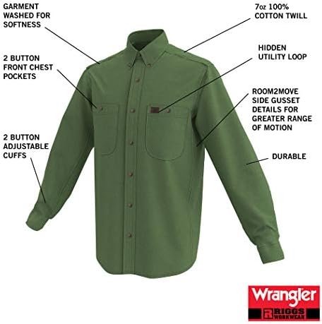 Wrangler Men's Riggs Workwear Logger Twill Long Sleeve Work Shirt Wrangler