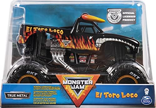 Монстр-трак El Toro Loco 1:24, металлическая модель, с рабочей подвеской и резиновыми шинами Monster Jam